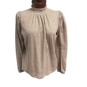 Loft Size Small Long Sleeve Top Mock Neck Crinkle Dotted Blouse Office Workwear